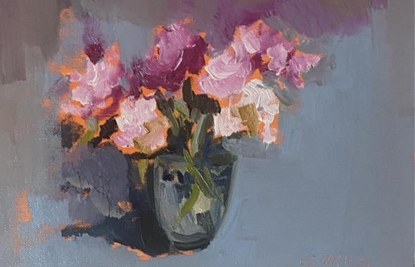 Still life paintings - Artists square. Paintings by Geraldine Morales representing a bouquet of flowers in a vase